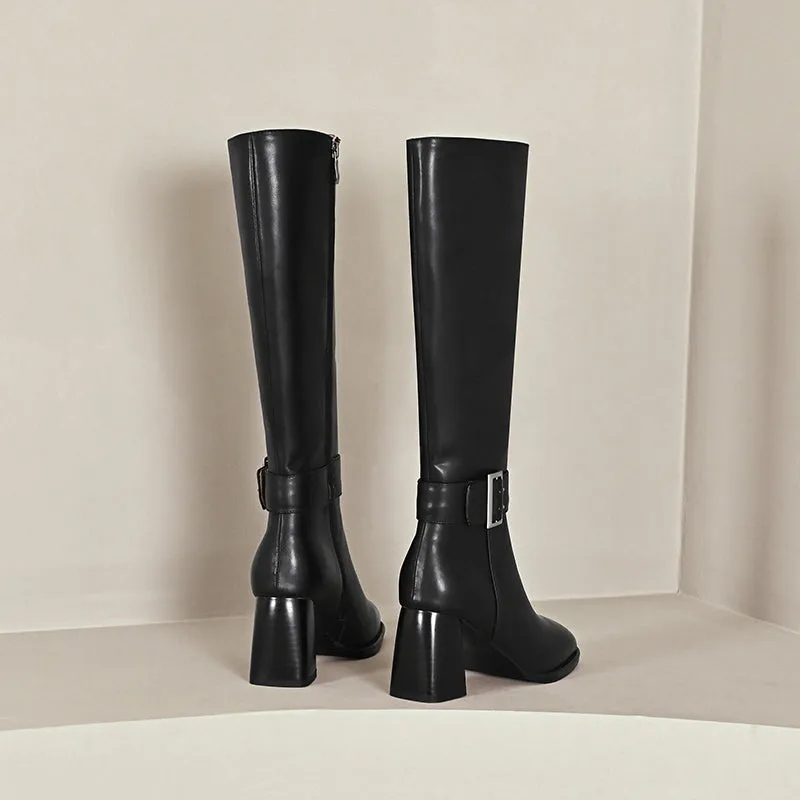 Iyla Black Knee High Buckle Boots