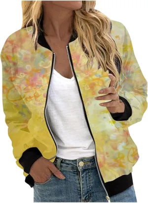 Jacket for Women Trendy Square Thin Pocket Jacket Blouse Coat Baseball Top Women's Casual Floral Bomber Jacket Coat