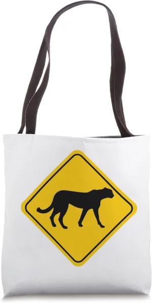 Jaguar Leopard Cheetah Crossing Classic Road Sign Graphic Tote Bag