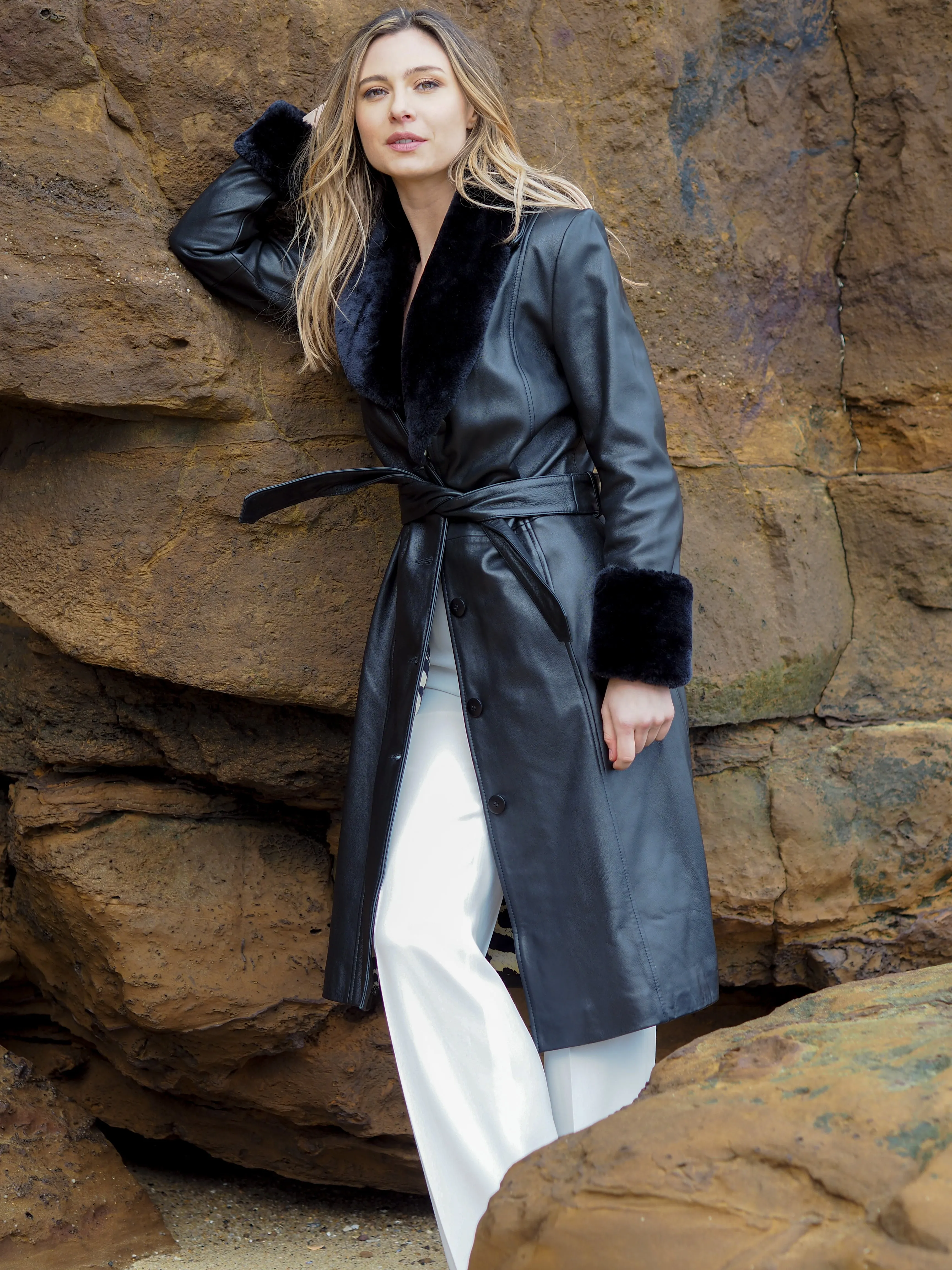 Janis Faux Fur Trimmed Trench | Black