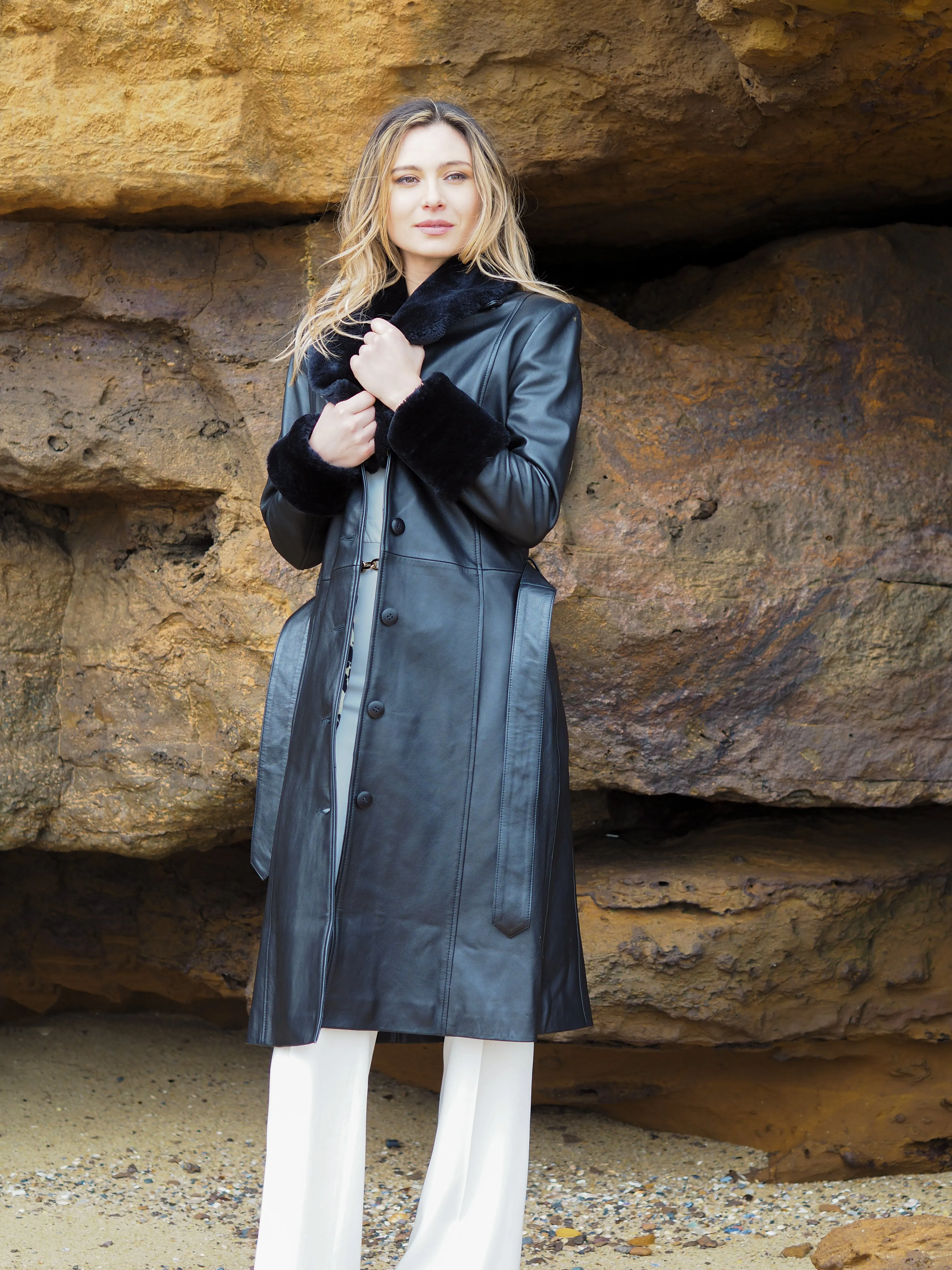 Janis Faux Fur Trimmed Trench | Black