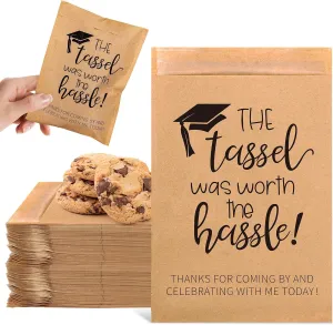 JarThenaAMCS 100Pcs Graduation Candy Cookie Treat Bags Self Adhesive The Tassel Was Worth The Hassle Congrats Grad Kraft Buffet Gift Bags for 2025 Class School Party Supplies, 5.1 x 7.1 Inch