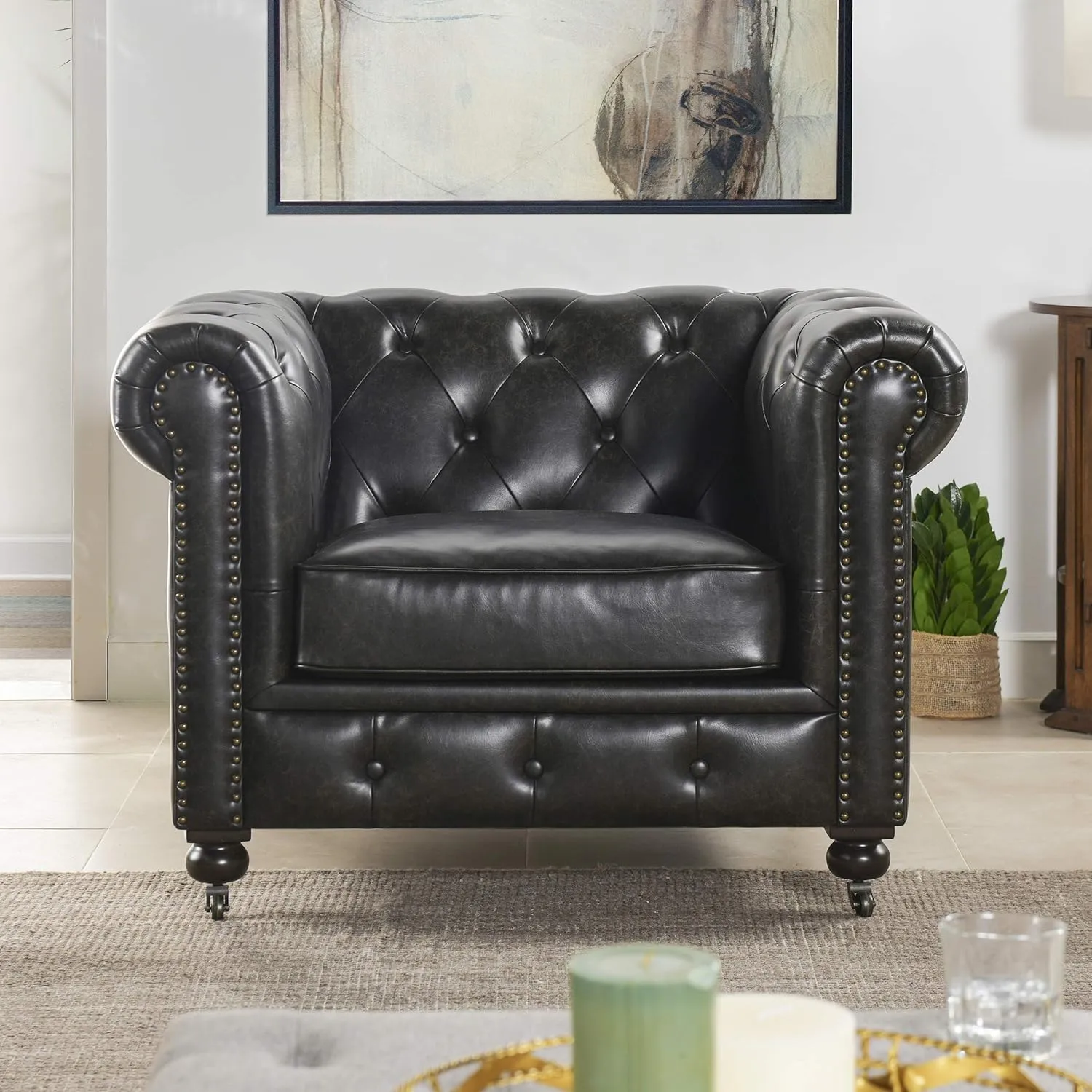 Jennifer Taylor Home 64020-1-MFB Chair, 42.5" Chesterfield Accent Armchair