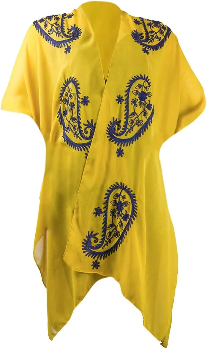 Jessica McClintock Rose Chain Print Rhinestone Beach Cover Up Swimsuit Sheer Kimono Cardigan