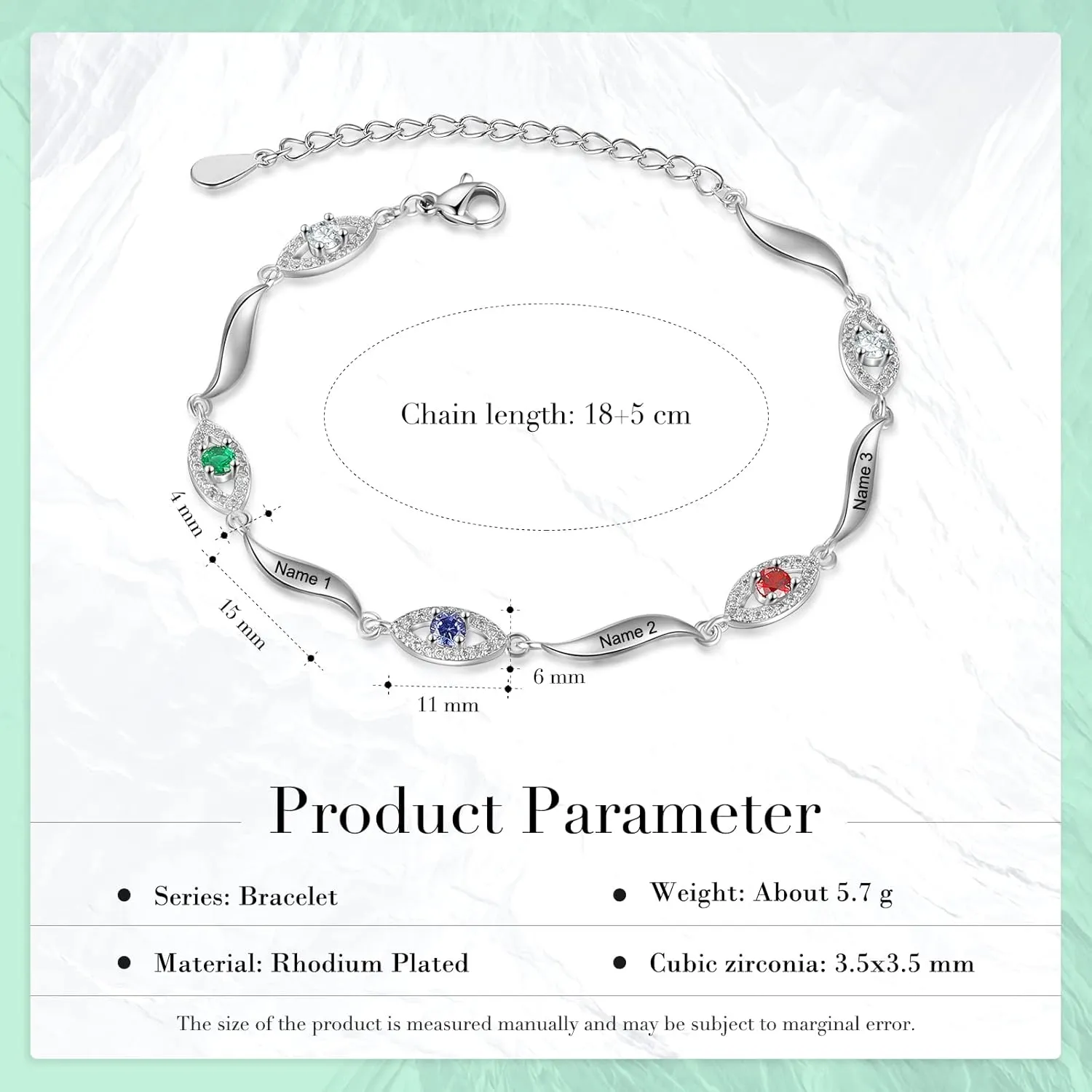JewelOra Personalized Evil Eye Bracelet for Women, Custom Name Link Bracelet with Simulated Birthstone Adjustable Chain Charm Evil Eye Jewelry Birthday Gift for Mother