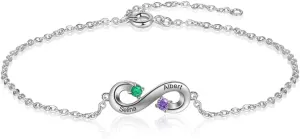 JewelOra Personalized Infinity Bracelets for Women Custom Infinity Name Bracelets Link with 2 Simulated Birthstone Adjustable Chain Charm for Mom Wife Girlfriend Jewelry Gift for Mother's Day