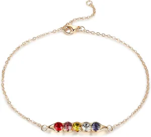 JewelOra Personalized Link Bracelets for Women Custom Link Bracelet with 1-5 Simulated Birthstones Charm Bracelets Jewelry Pea in a Pod Bracelet Birthday Gift for Mother