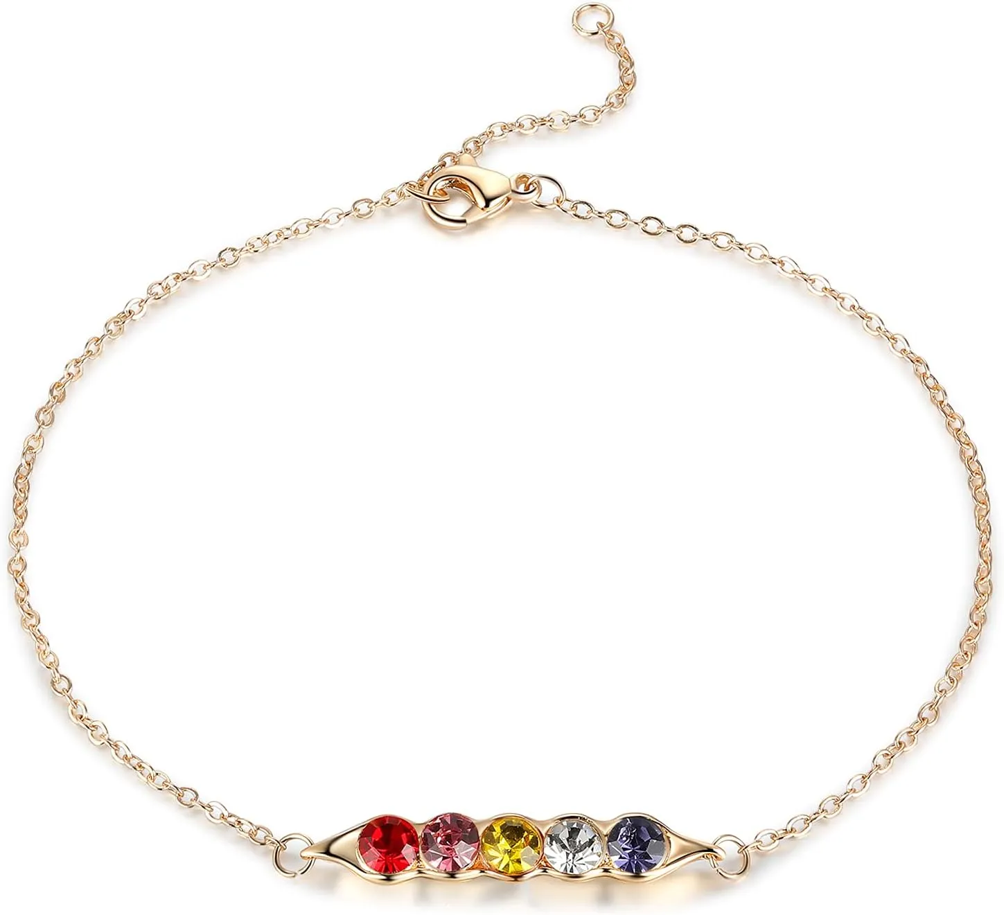 JewelOra Personalized Link Bracelets for Women Custom Link Bracelet with 1-5 Simulated Birthstones Charm Bracelets Jewelry Pea in a Pod Bracelet Birthday Gift for Mother