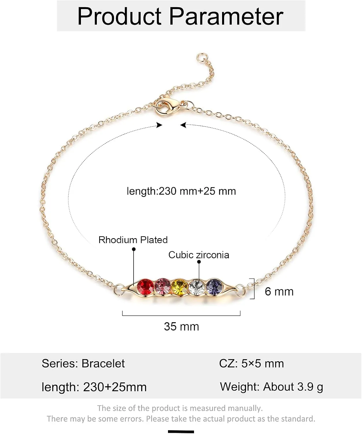 JewelOra Personalized Link Bracelets for Women Custom Link Bracelet with 1-5 Simulated Birthstones Charm Bracelets Jewelry Pea in a Pod Bracelet Birthday Gift for Mother