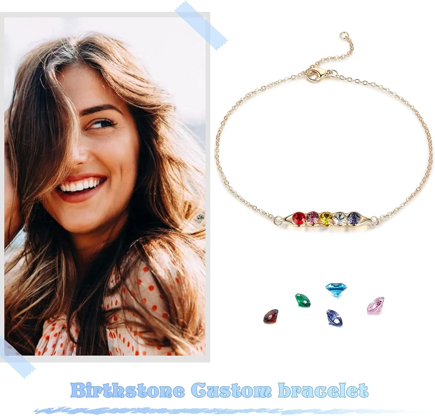 JewelOra Personalized Link Bracelets for Women Custom Link Bracelet with 1-5 Simulated Birthstones Charm Bracelets Jewelry Pea in a Pod Bracelet Birthday Gift for Mother