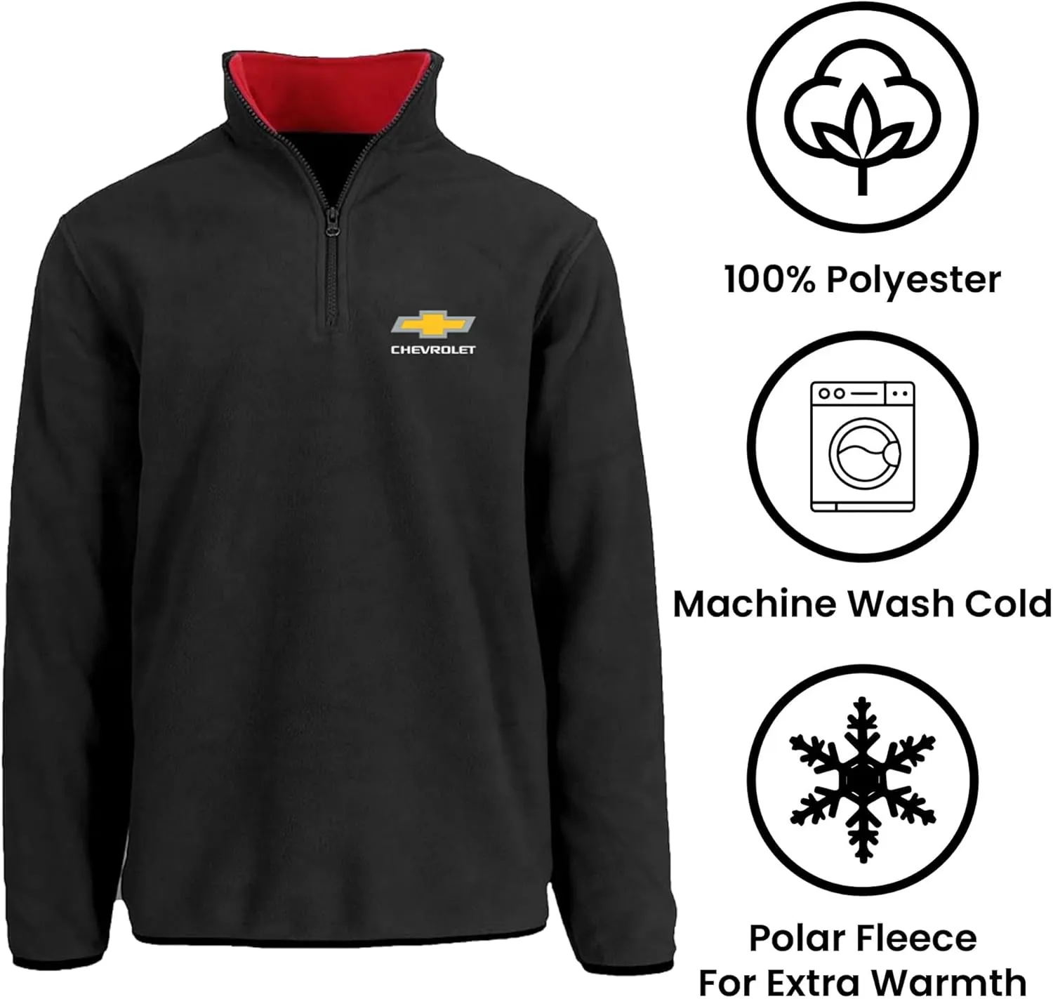 JH DESIGN GROUP Men’s Chevy Bowtie Logo Quarter Zip Fleece Sweatshirt 3 Colors
