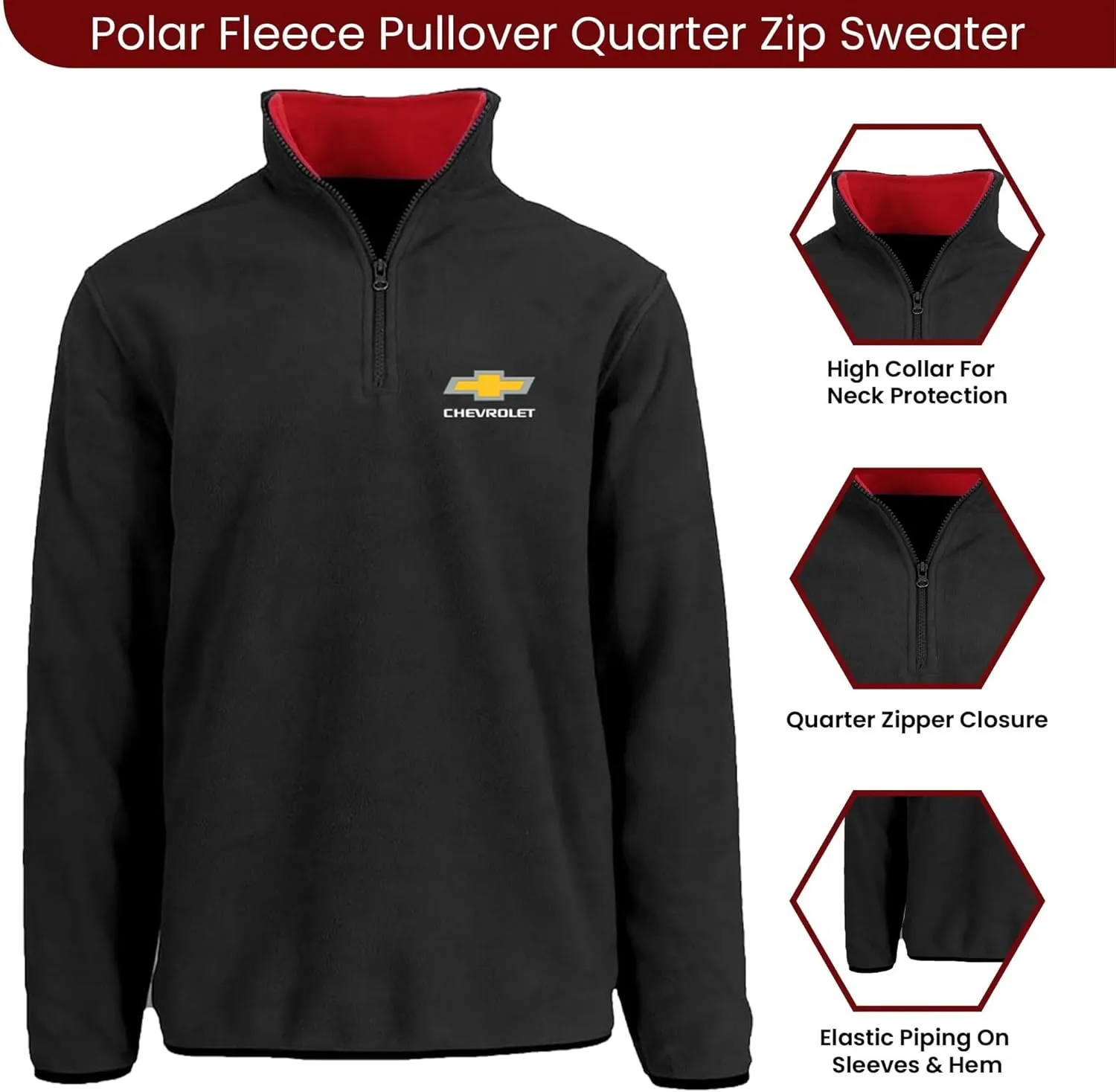 JH DESIGN GROUP Men’s Chevy Bowtie Logo Quarter Zip Fleece Sweatshirt 3 Colors