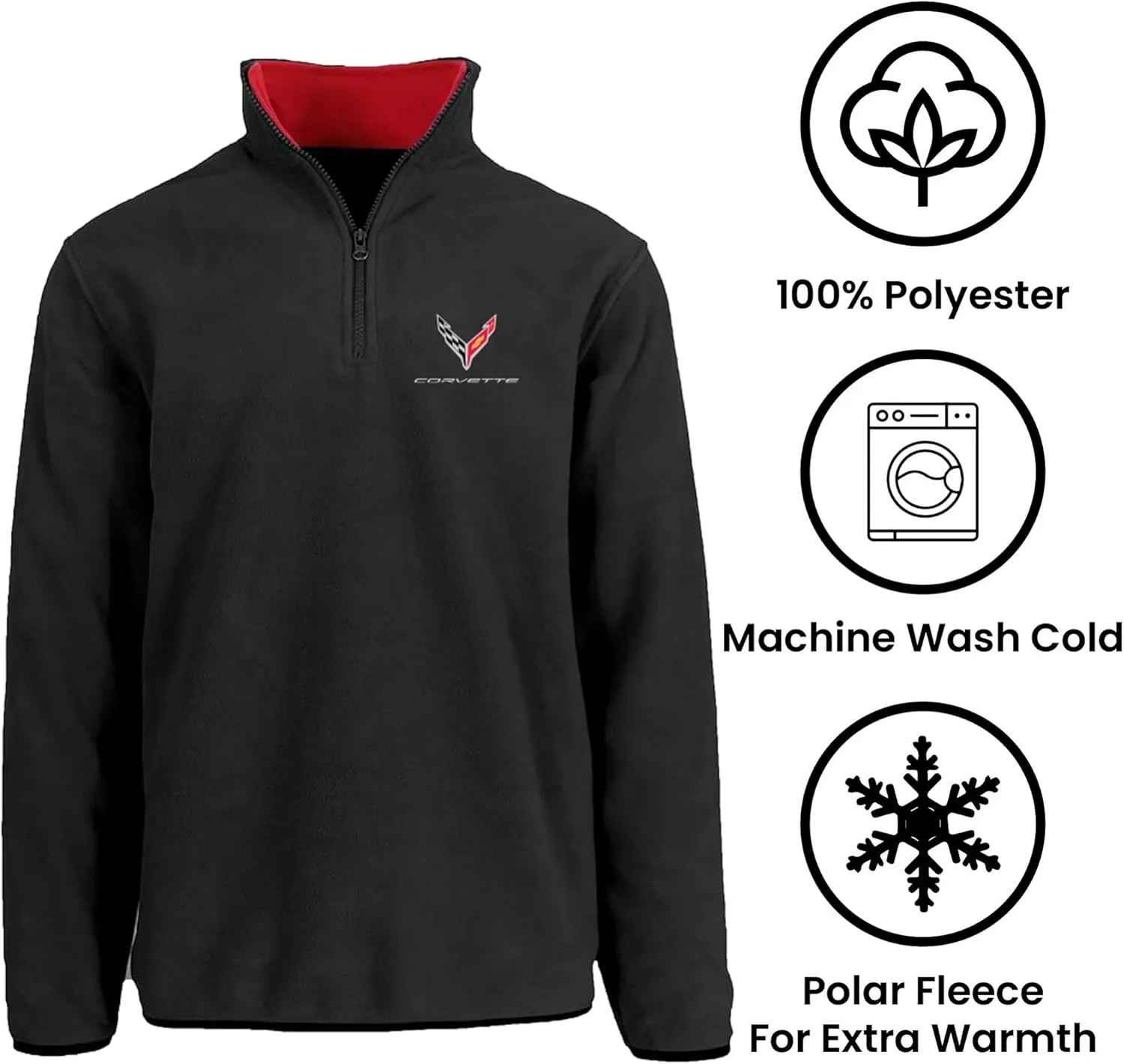 JH Design Men’s Chevy Corvette C8 Quarter Zip Fleece Sweatshirt 2 Colors