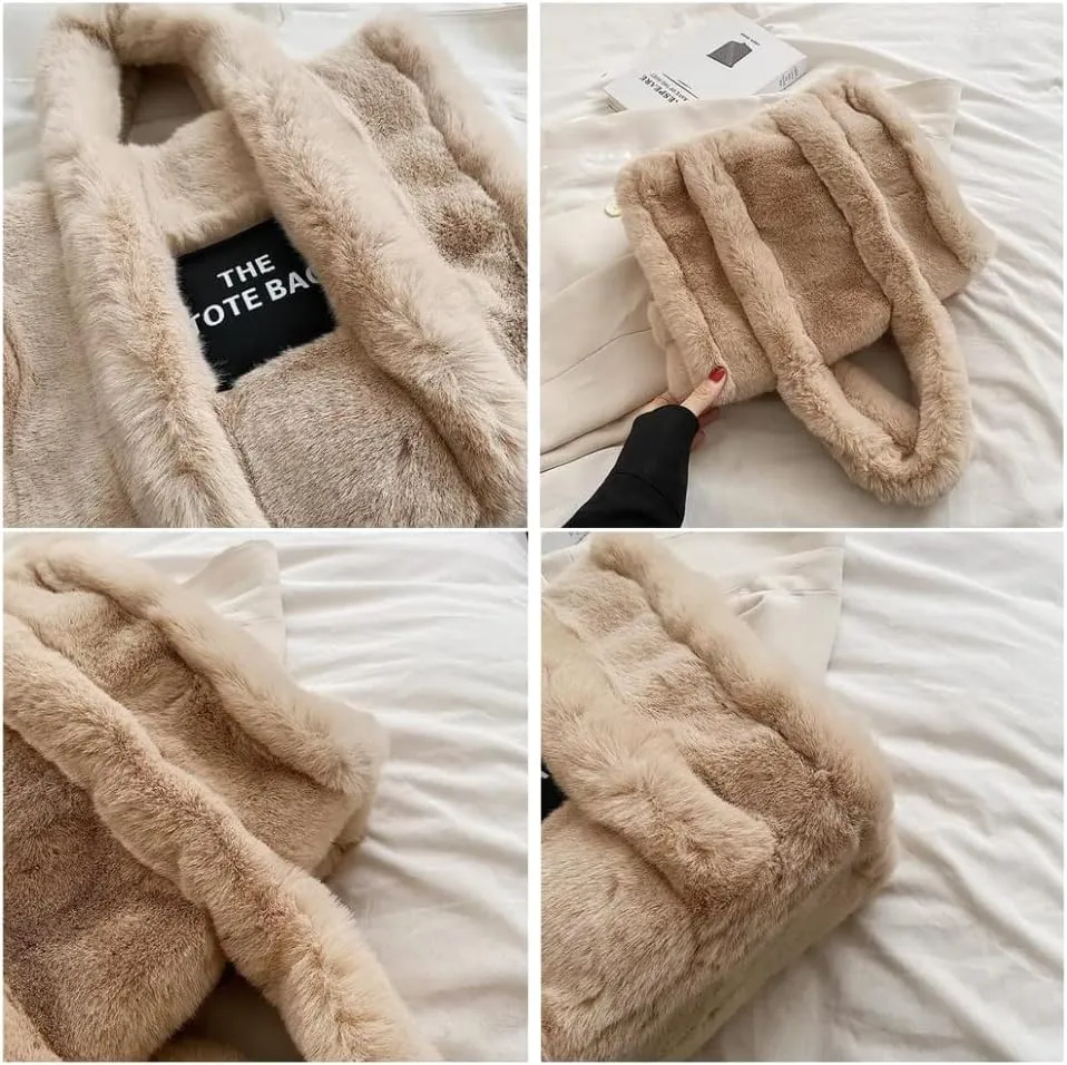 JHTPSLR Fuzzy Tote Bag for Women Winter Furry Handbag Light Academia Aesthetic Stuff