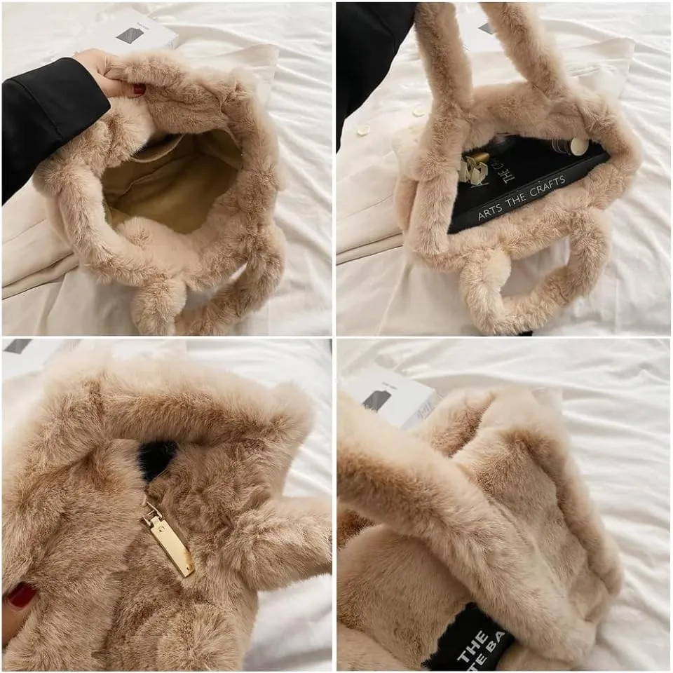 JHTPSLR Fuzzy Tote Bag for Women Winter Furry Handbag Light Academia Aesthetic Stuff