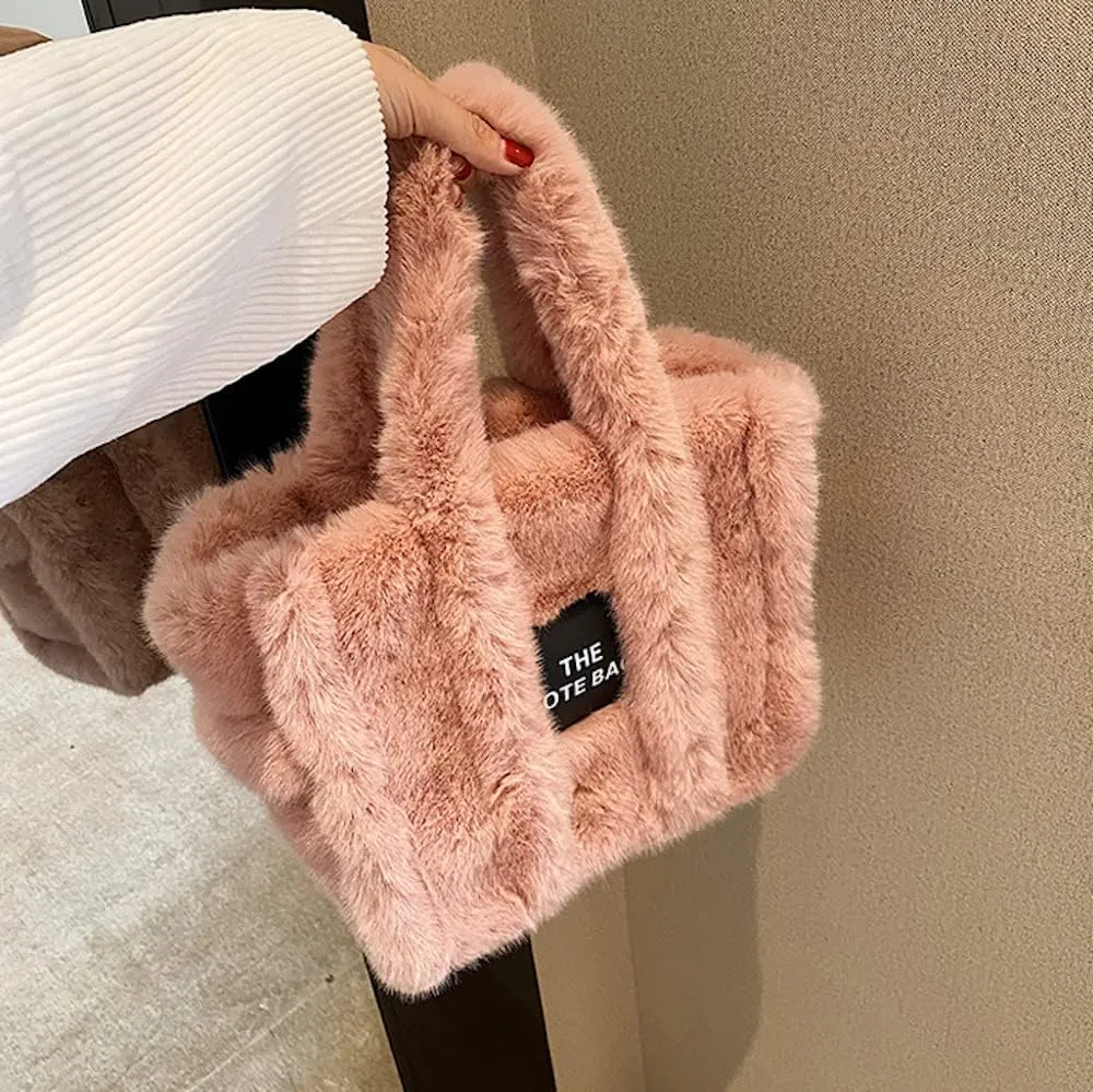 JHTPSLR Fuzzy Tote Bag for Women Winter Furry Handbag Light Academia Aesthetic Stuff