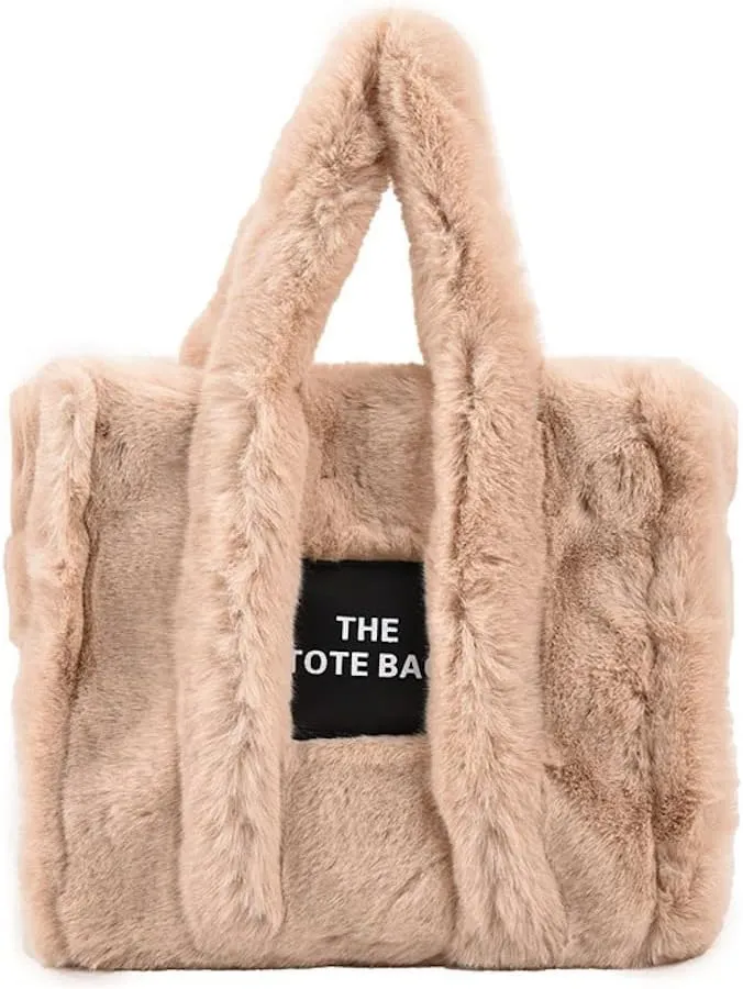 JHTPSLR Fuzzy Tote Bag for Women Winter Furry Handbag Light Academia Aesthetic Stuff