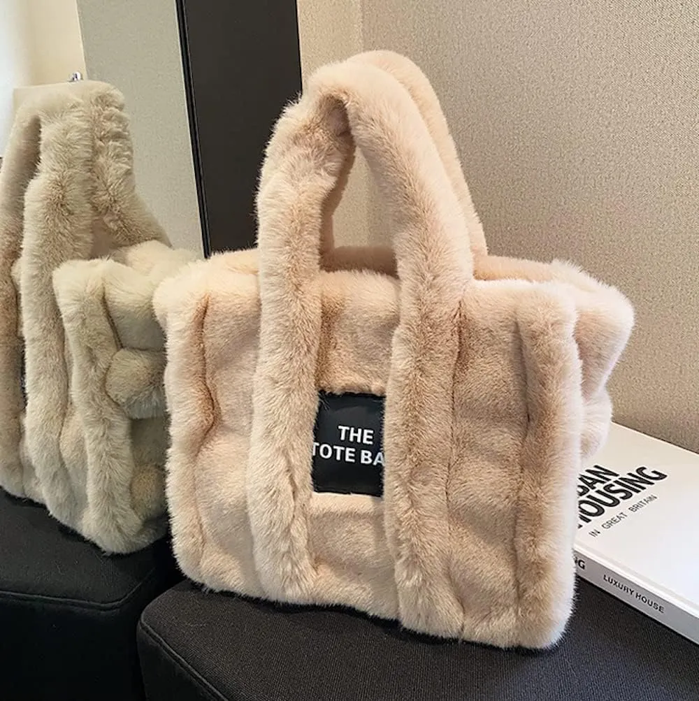 JHTPSLR Fuzzy Tote Bag for Women Winter Furry Handbag Light Academia Aesthetic Stuff
