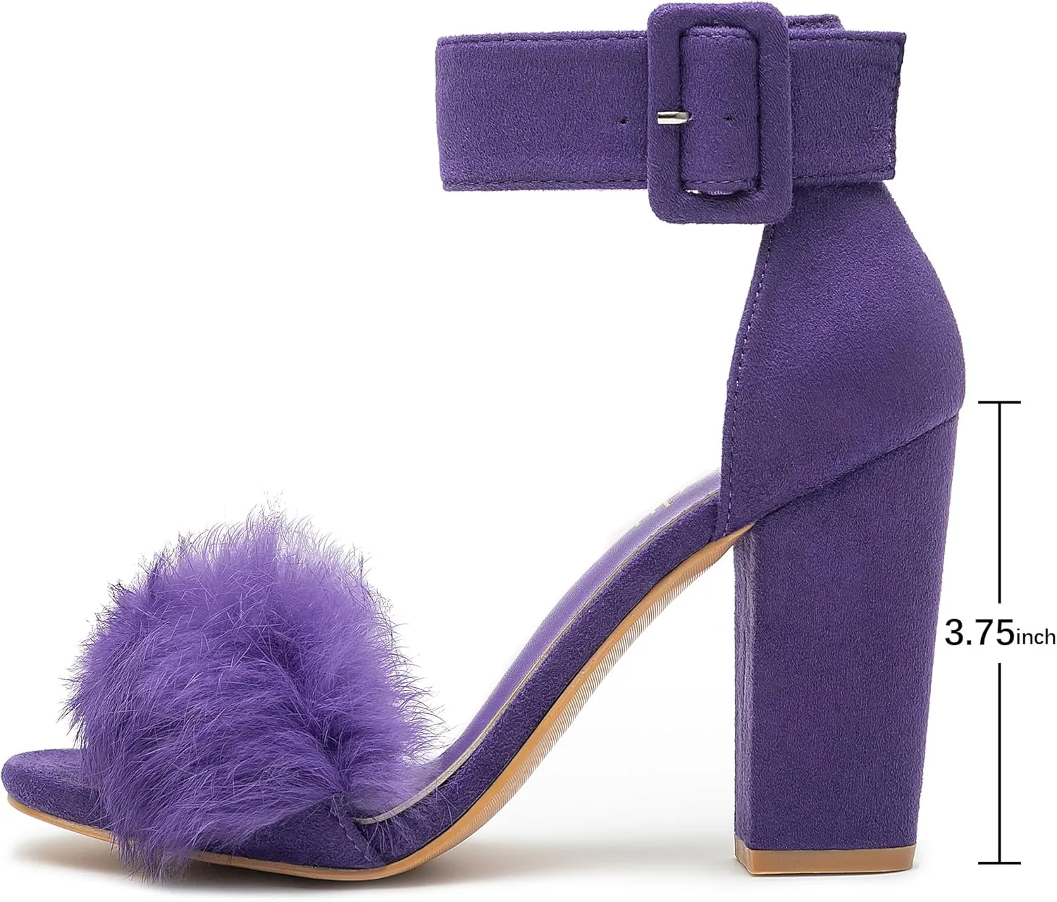 Jiu du Chunky Heels for Women Fur Feather High Heels Open Toe Ankle Strap Fuzzy Fluffy Block Heeled Shoes Prom Party Dance