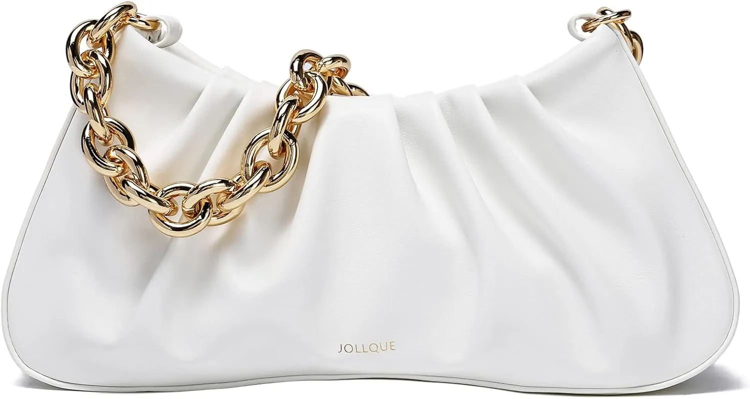 JOLLQUE Shoulder Bag for Women,Small Leather Dumpling Bags Handbag Purse,Gold Chain Evening Clutch Purses