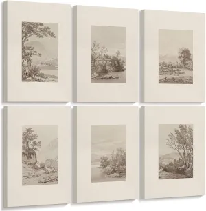 Joocrise Neutral Wall Art Decor Set of 6 Vintage Canvas Wall Art Rustic Farmhouse Wall Art Botanical Prints Country Pictures Neutral Vintage Artwork for Living Room Bedroom 12x16 Inch Wrapped Canvas