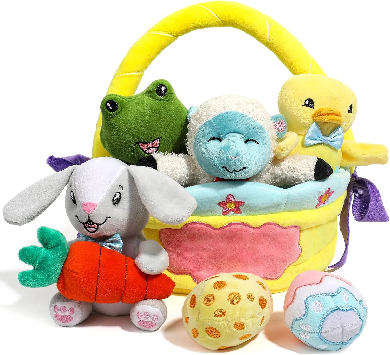 JOYIN 8 Pcs Easter Plush Basket Playset Stuffed, Cute Style Basket Stuffers, for Baby Kids Gifts, Easter Party Favors Easter Decor