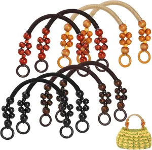 Jucoan 8 PCS Wooden Beaded Purse Handles, 4 Colors Rustic Bead Purse Strap Handles Replacement, 18.5 Inch Nylon Bag Handles with Beads and Rope for Summer Beach Bag Macrame Crochet Bag DIY Supplies