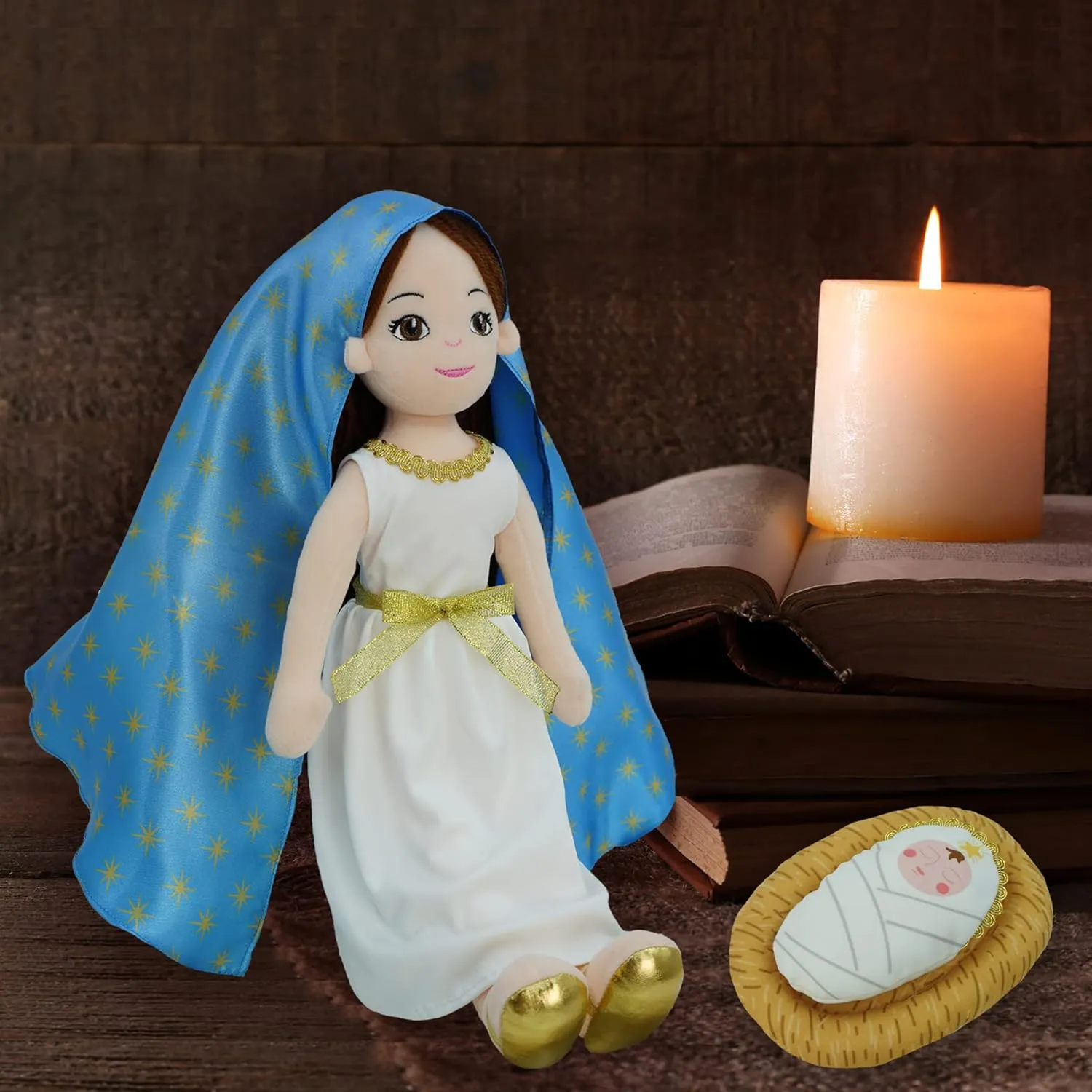 June Garden 14" Plush Religious Figure - Blessed Virgin Mary and Baby Jesus Playset