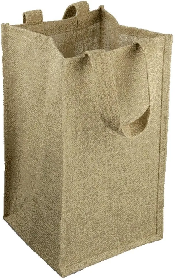 Jute Burlap 4 Bottle Wine Carrier Reusable Jute Wine Tote Bags w/Dividers (1)