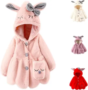 KAGAYD Bbay Girls Winter Fuzzy Coat Toddler Long Sleeve Thicken Wool Warm Windproof Outerwear with Bag
