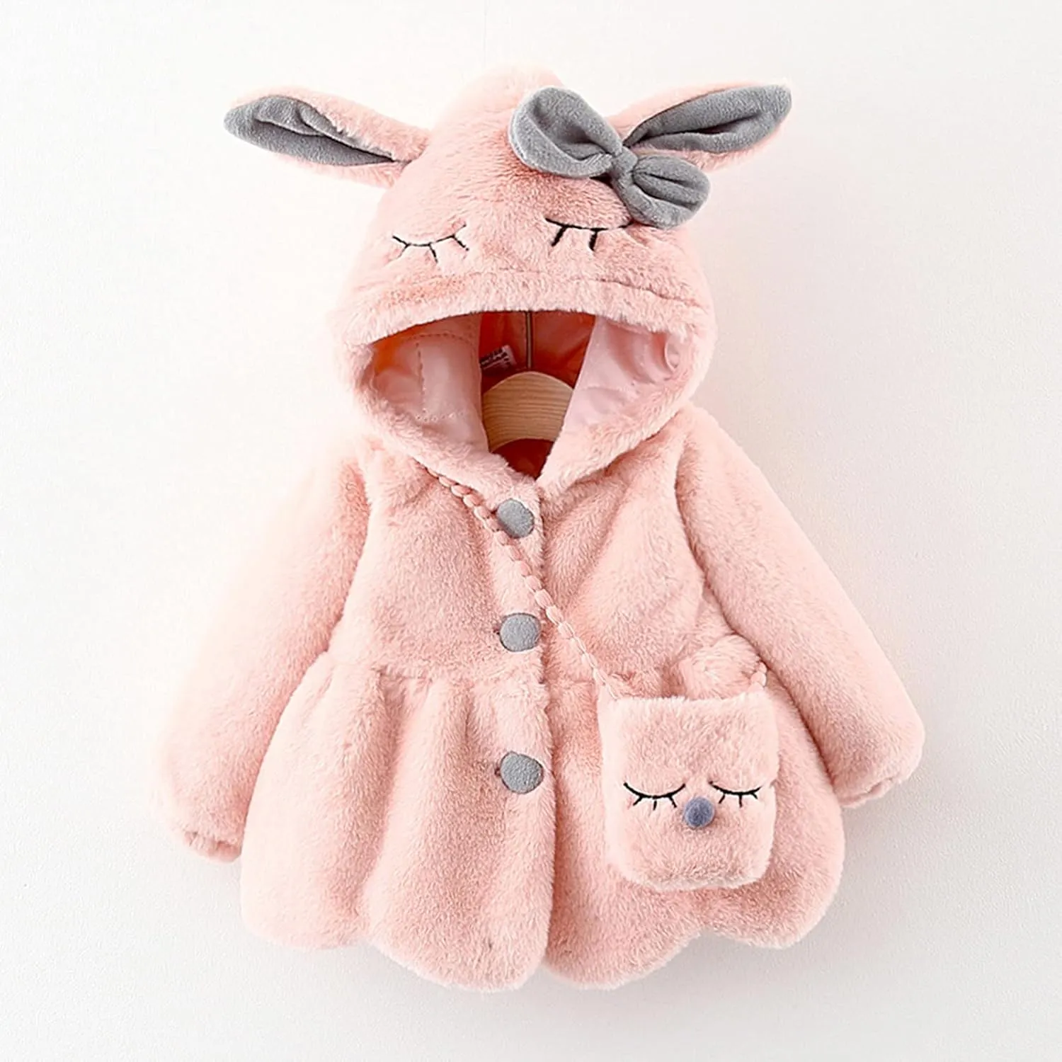 KAGAYD Bbay Girls Winter Fuzzy Coat Toddler Long Sleeve Thicken Wool Warm Windproof Outerwear with Bag