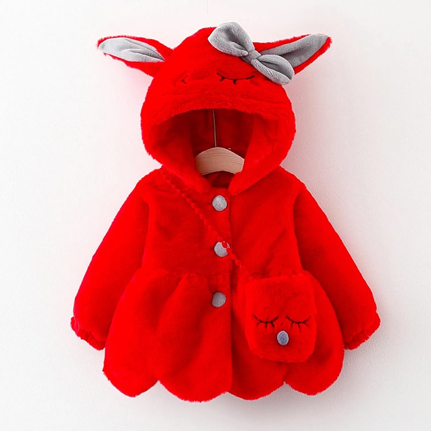 KAGAYD Bbay Girls Winter Fuzzy Coat Toddler Long Sleeve Thicken Wool Warm Windproof Outerwear with Bag