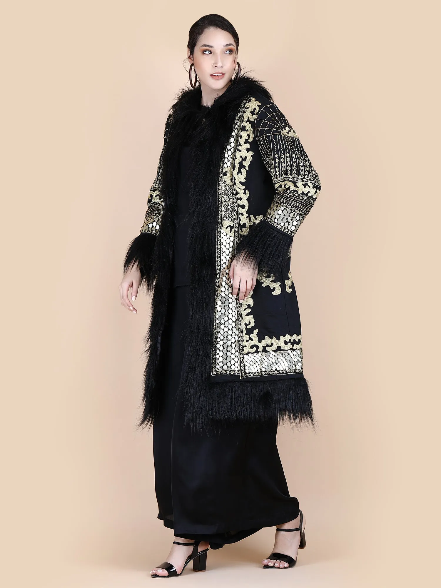 KALI EMBELLISHED  COAT BLACK