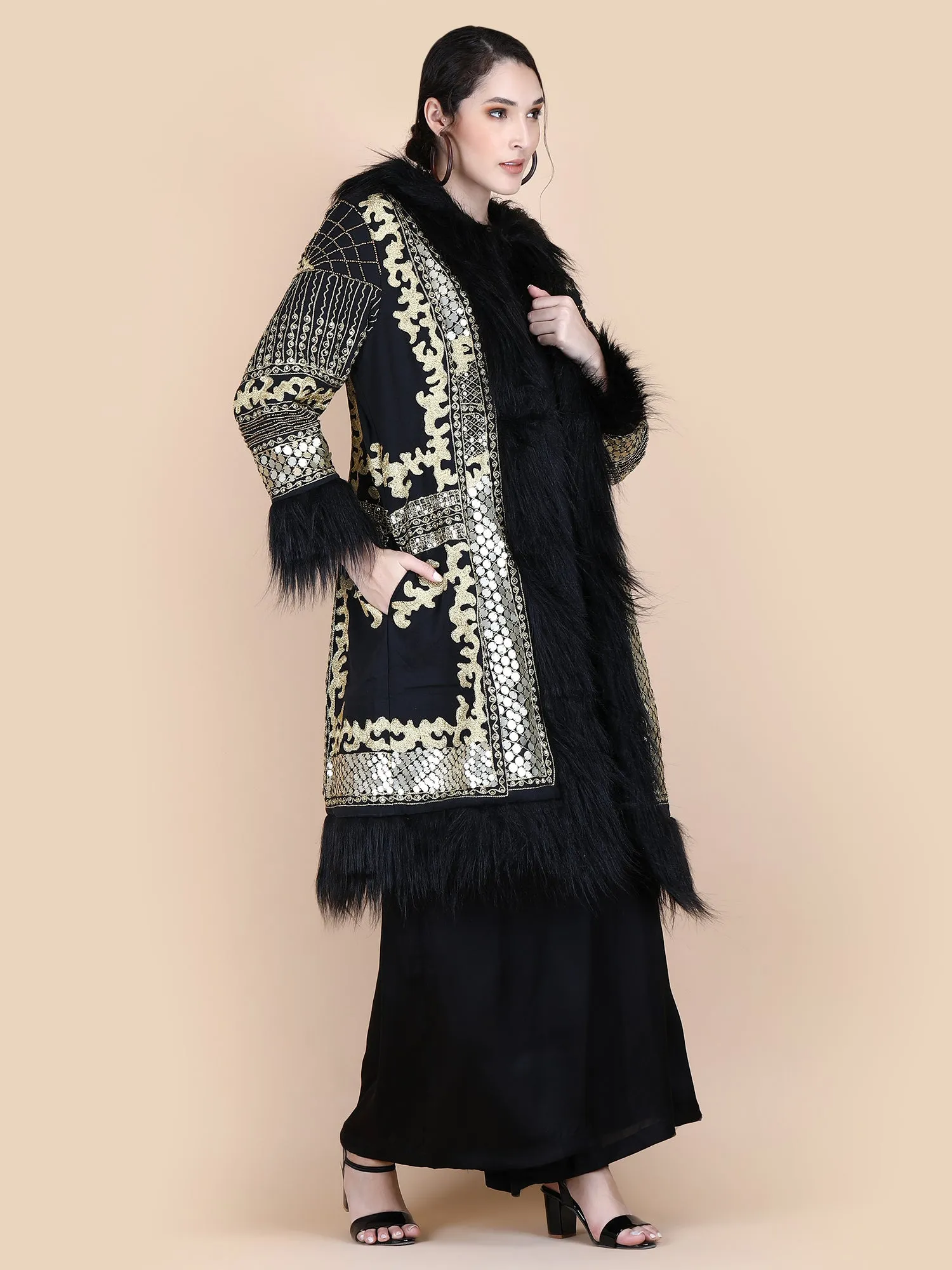 KALI EMBELLISHED  COAT BLACK