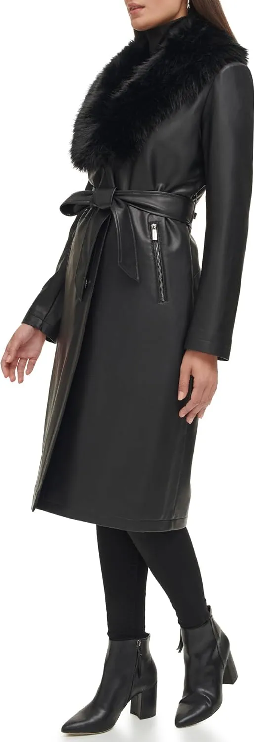 Kenneth Cole Women's Leather & Faux Fur Belted Trench Coat