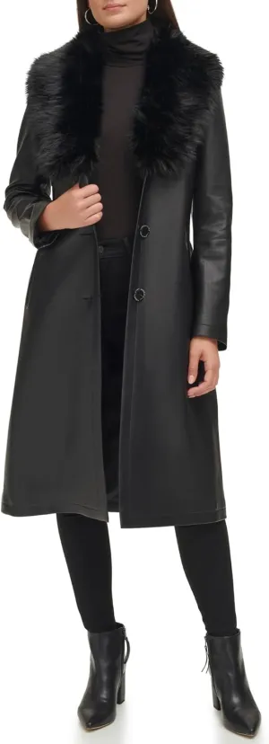 Kenneth Cole Women's Leather & Faux Fur Belted Trench Coat