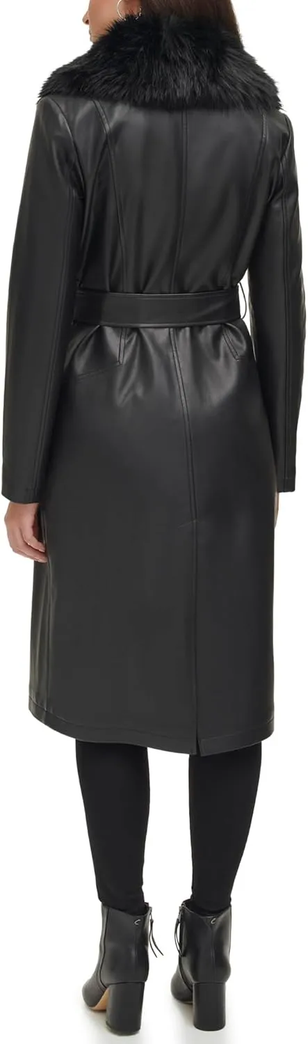 Kenneth Cole Women's Leather & Faux Fur Belted Trench Coat