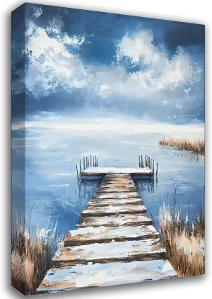 ketilly Blue Lake House Beach Canvas Wall Art Modern Farmhouse Rural Landscape Ocean Pier Wall Paintings Decor For Living room blue Pictures Wall Decor 12x16 inches M-2