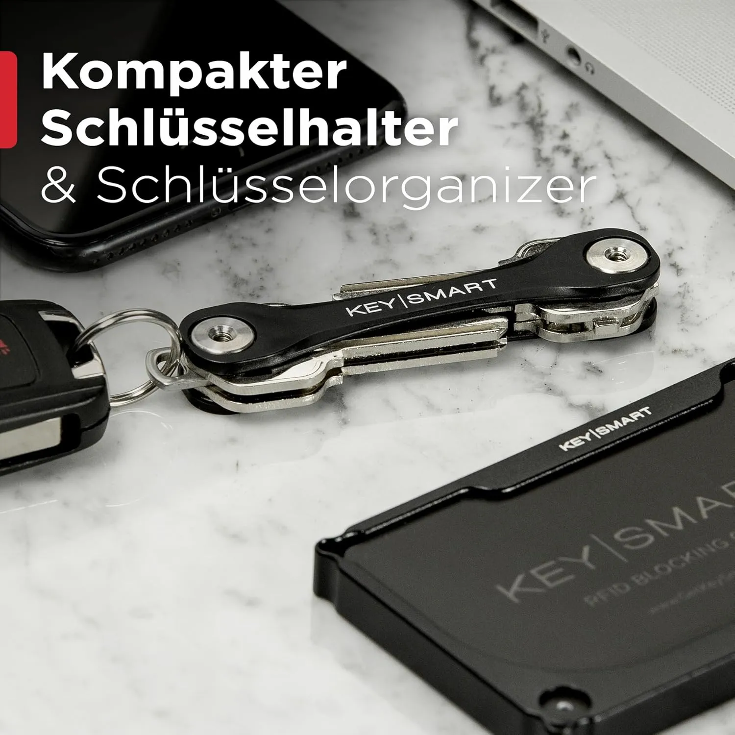 KEYSMART Key Holder for Keychain - Compact Key Organizer for Key Chain, Minimalist Clutter-Free EDC Keychains, Key Ring for Car Fobs Key Chains, Expandable (Up to 8 Keys, Black Flex)