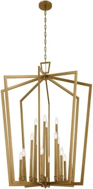 KICHLER Abbotswell 36.75" Updated Traditional 16 Light Foyer Pendant Ceiling Light Fixture with Open Cage Design in Natural Brass for Foyer, Dining Room or Living Room (36.75"x36.75"x49") 43499NBR