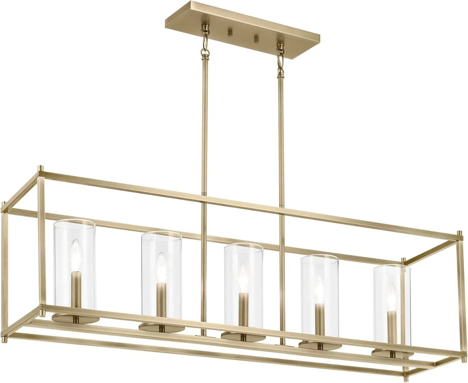 KICHLER Crosby 41.5" 5-Light Linear Chandelier with Clear Glass in Natural Brass, for Rectangular Dining Table, Island Bar, (41.5" x 12.75" x 10"), 43995NBR