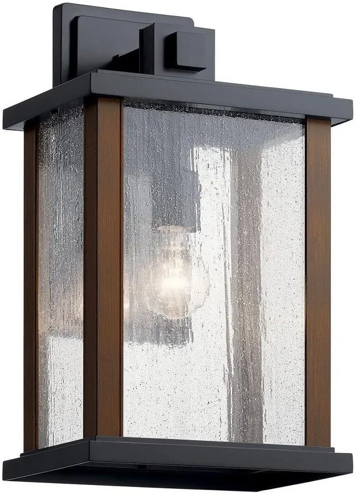 Kichler Marimount 17" Outdoor Wall Light in Black, 1-Light Exterior Wall Sconce with Clear Seeded Glass, (17" H x 10" W), 59018BK