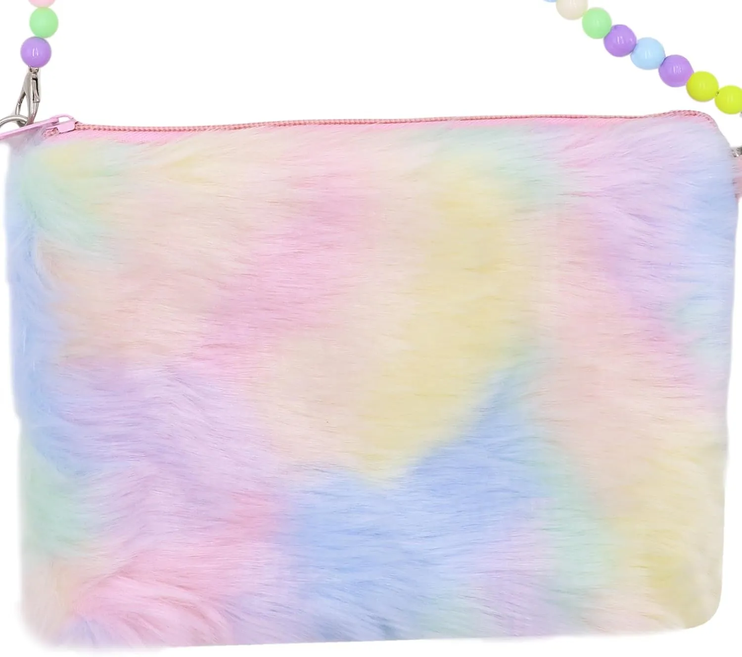 Kids Girls Fluffy Crossbody Purse Fuzzy Bag Plush Tie Dye Rainbow Shoulder Bag Handbag Wallet