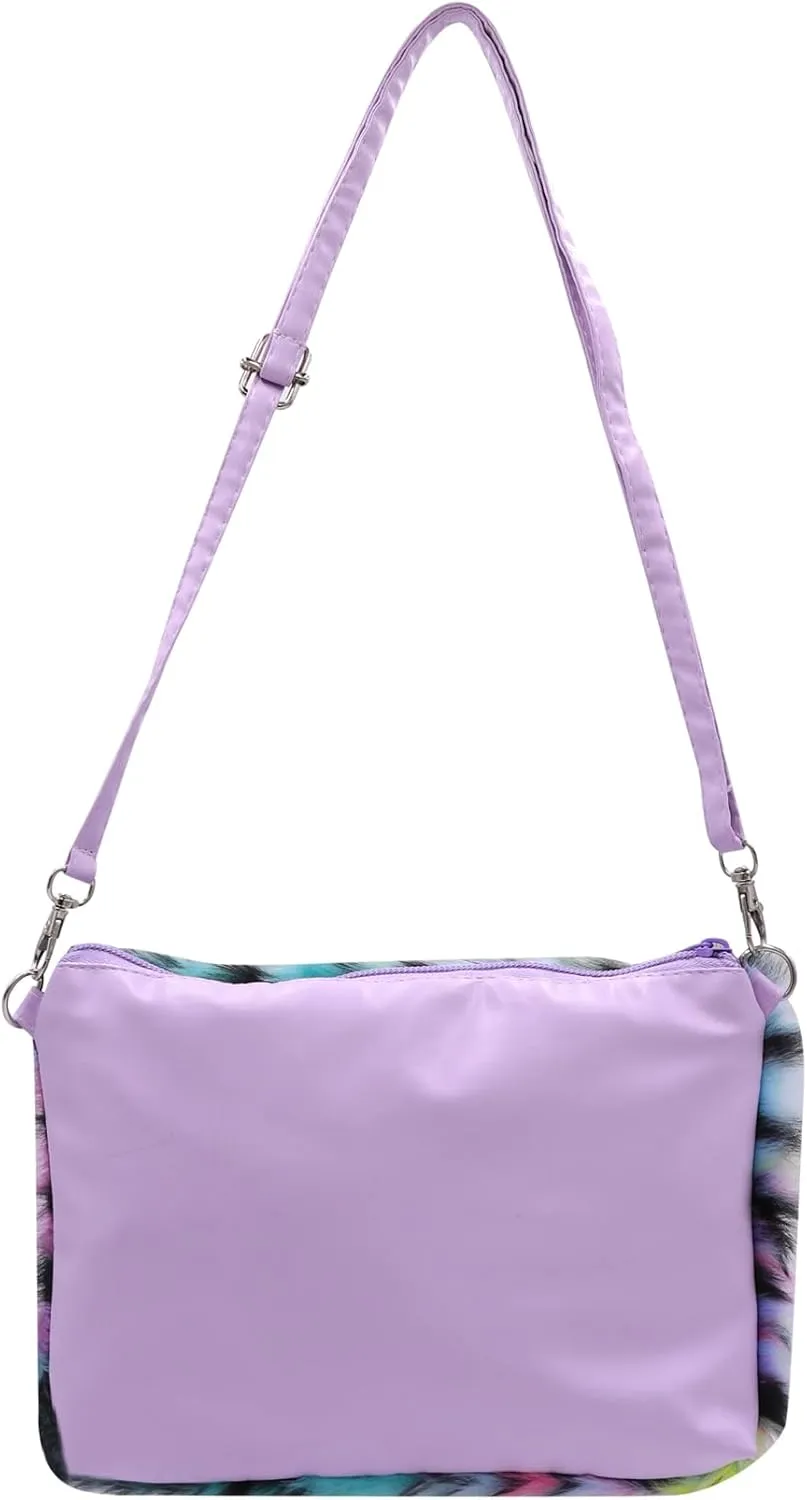 Kids Girls Fluffy Crossbody Purse Fuzzy Bag Plush Tie Dye Rainbow Shoulder Bag Handbag Wallet