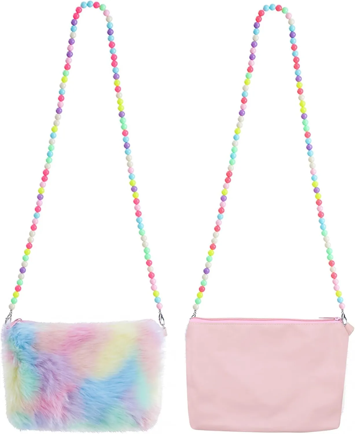 Kids Girls Fluffy Crossbody Purse Fuzzy Bag Plush Tie Dye Rainbow Shoulder Bag Handbag Wallet