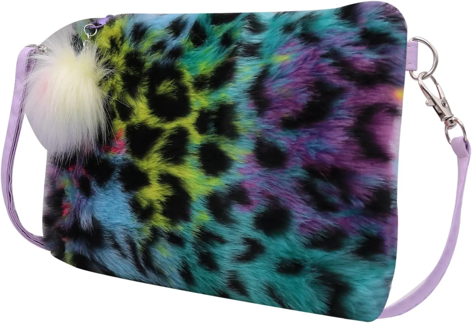 Kids Girls Fluffy Crossbody Purse Fuzzy Bag Plush Tie Dye Rainbow Shoulder Bag Handbag Wallet