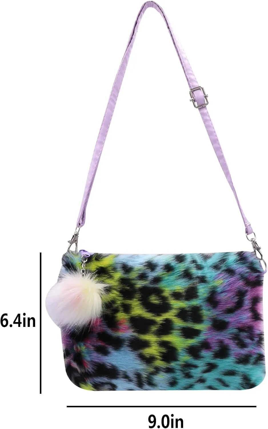 Kids Girls Fluffy Crossbody Purse Fuzzy Bag Plush Tie Dye Rainbow Shoulder Bag Handbag Wallet