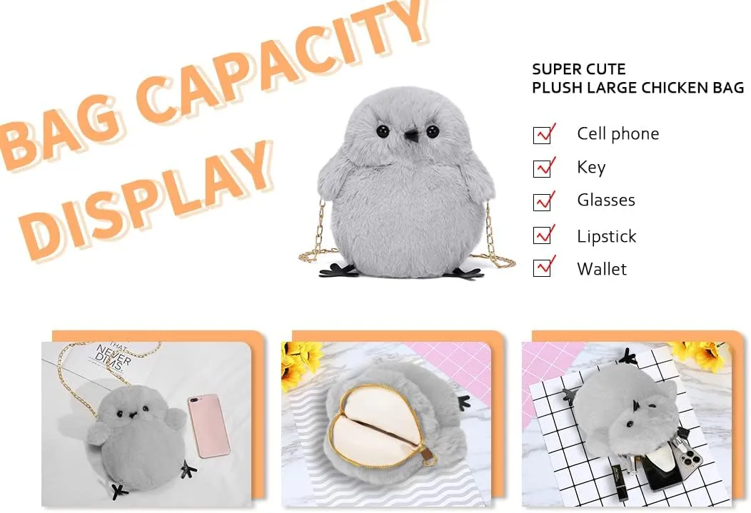 Kids Girls Pluse Cute Crossbody bag,Small Plush Kawaii Animal Handbag Purse for Women