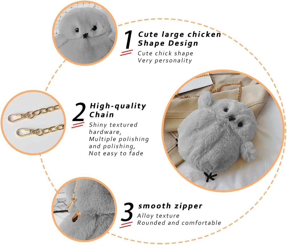 Kids Girls Pluse Cute Crossbody bag,Small Plush Kawaii Animal Handbag Purse for Women