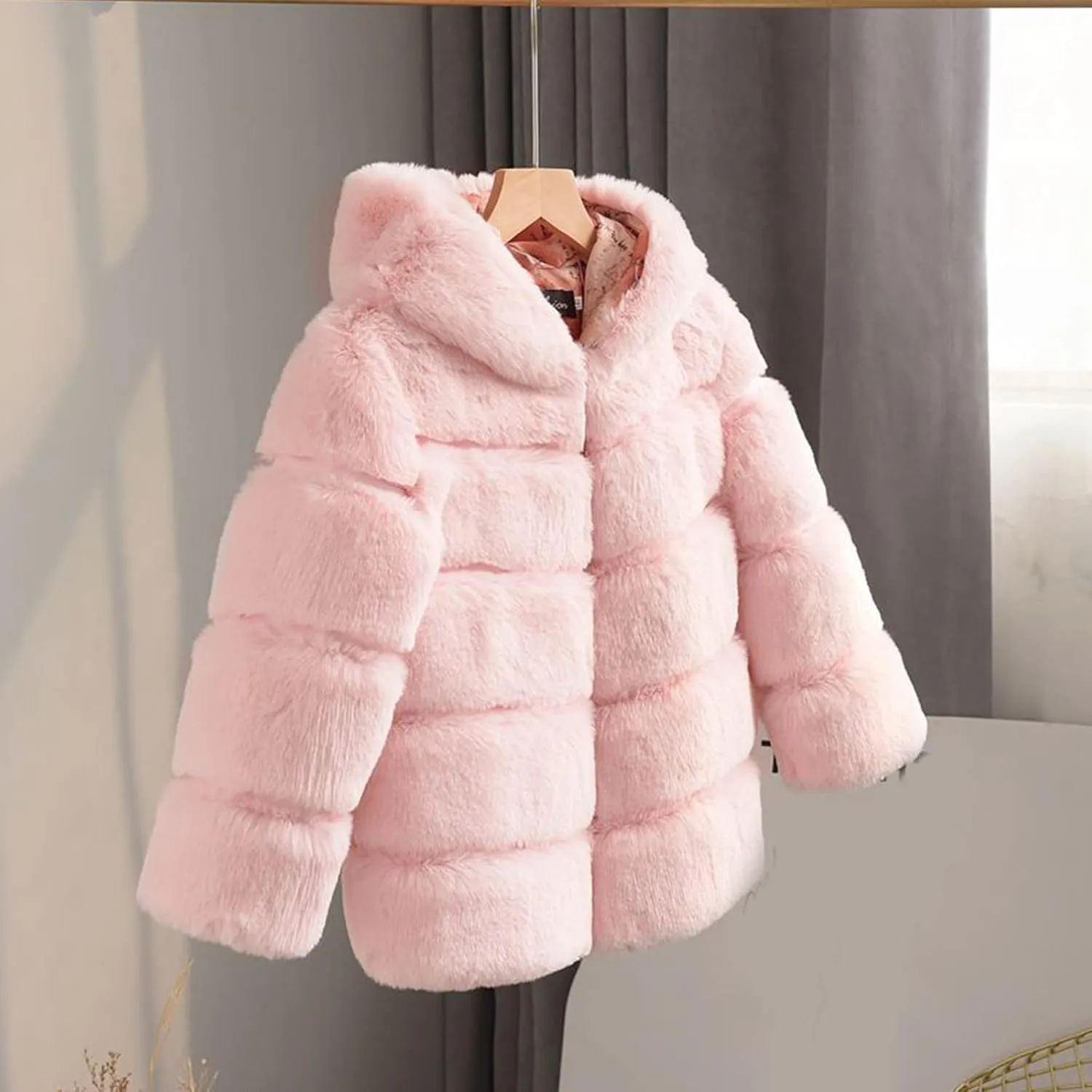 Kids Girls Warm Hooded Faux Fur Fleece Jacket Coat Thick Furry Fuzzy Jacket Outerwear Toddler Girls Winter Overcoat